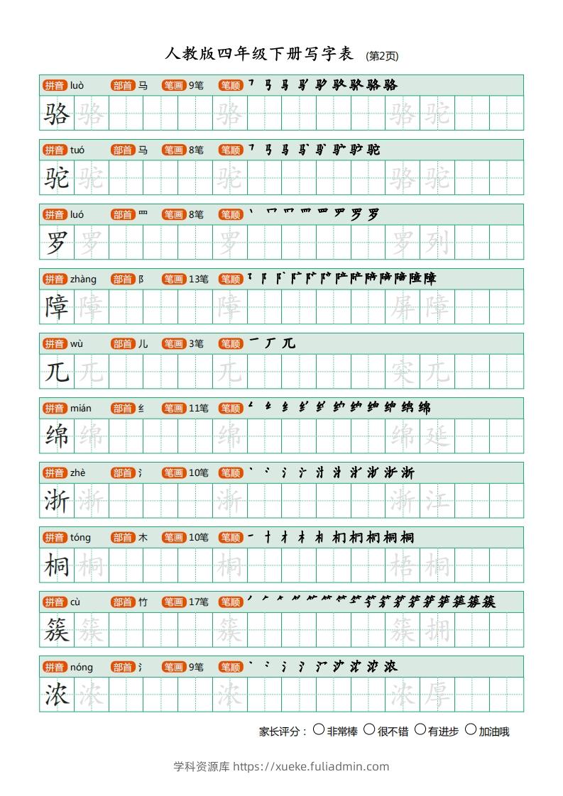 图片[2]-四年级语文下册写字表（20页）PDF（部编版）-学科资源库
