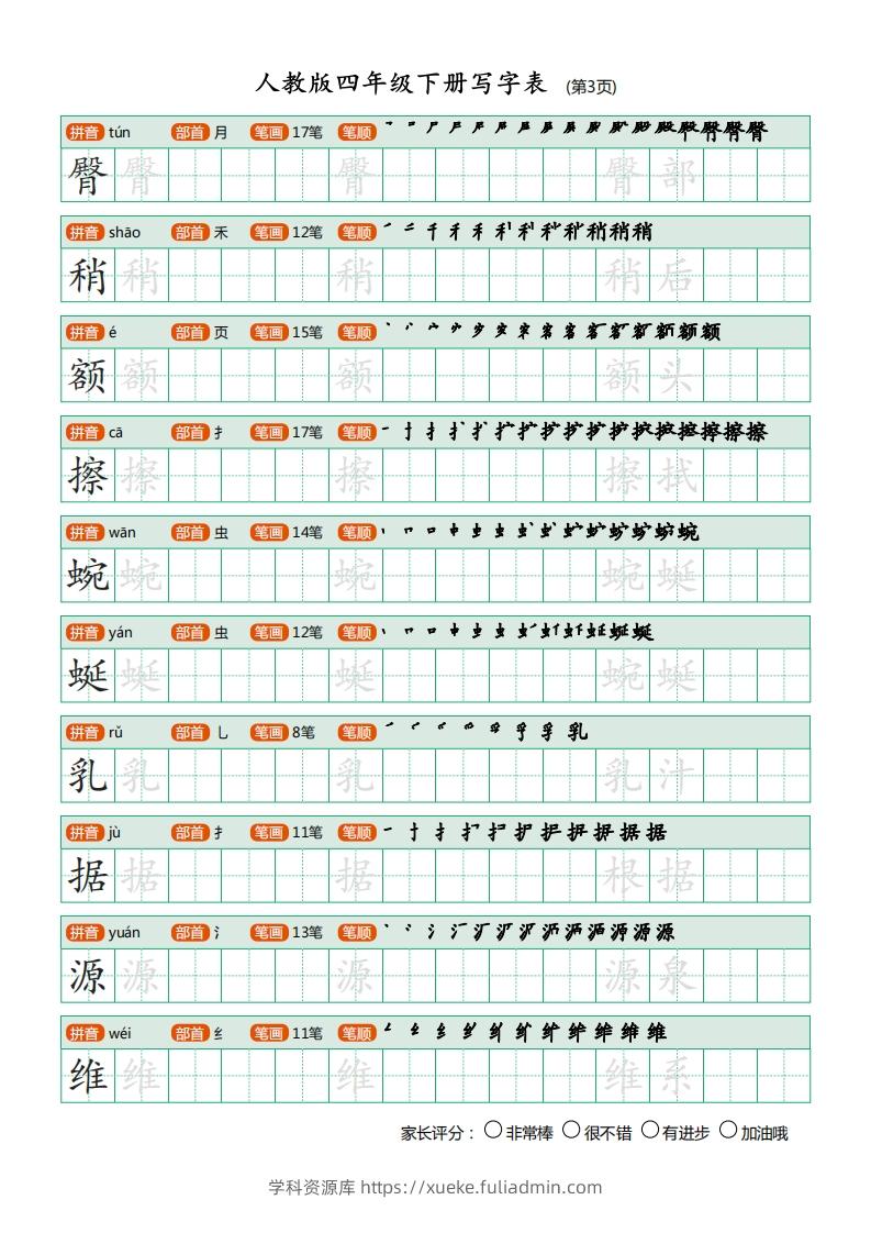 图片[3]-四年级语文下册写字表（20页）PDF（部编版）-学科资源库