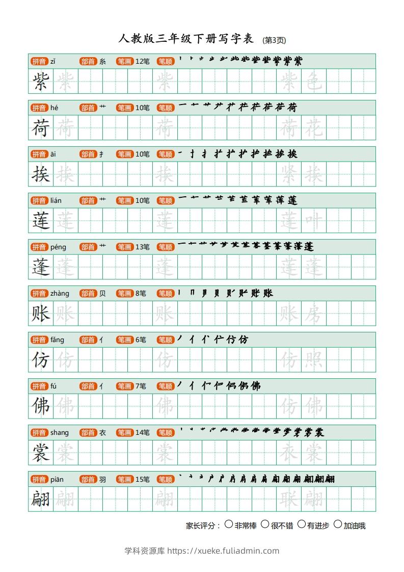 图片[3]-三年级语文下册写字表（30页）PDF（部编版）-学科资源库