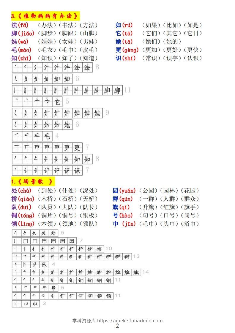 图片[2]-二上语文《生字拼音、笔顺、组词》-学科资源库