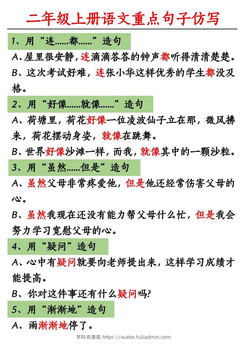【重点句子仿写】二上语文-学科资源库