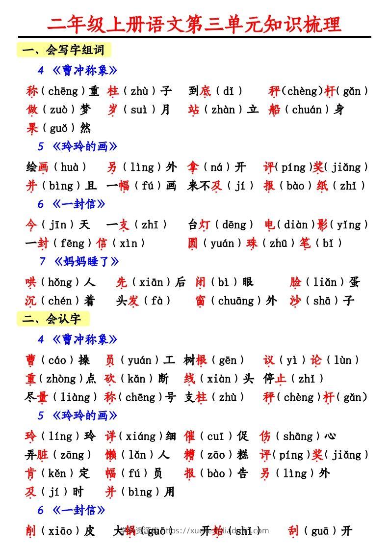【第三单元知识梳理】二上语文-学科资源库