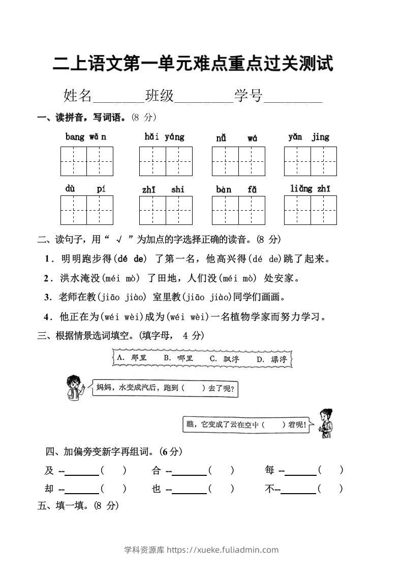 二上语文第一单元难点重点过关测试-学科资源库