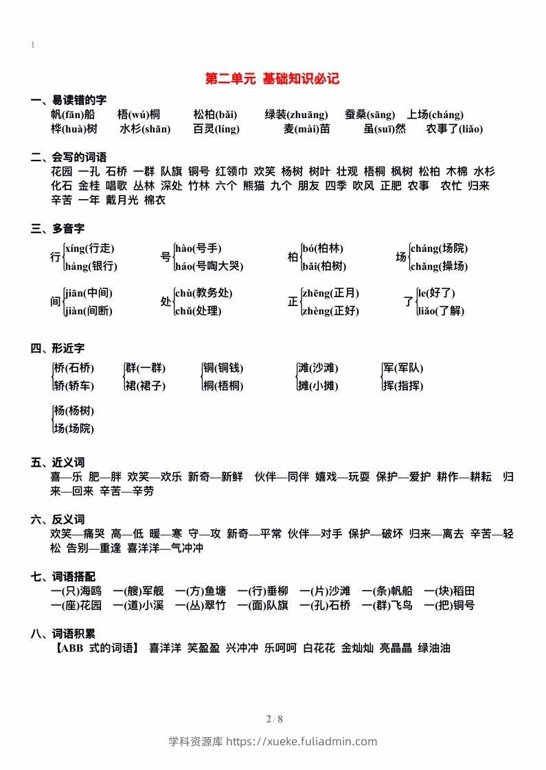 图片[2]-二上语文单元期末复习重点-学科资源库