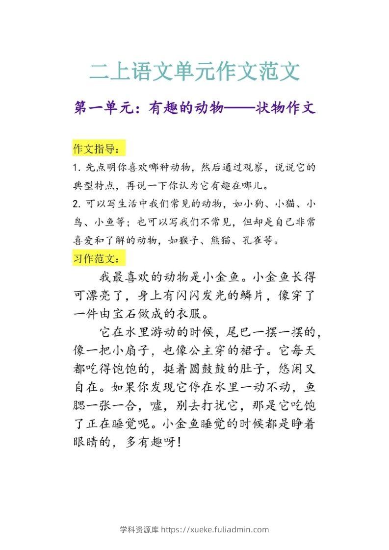 二上语文单元作文范文-学科资源库