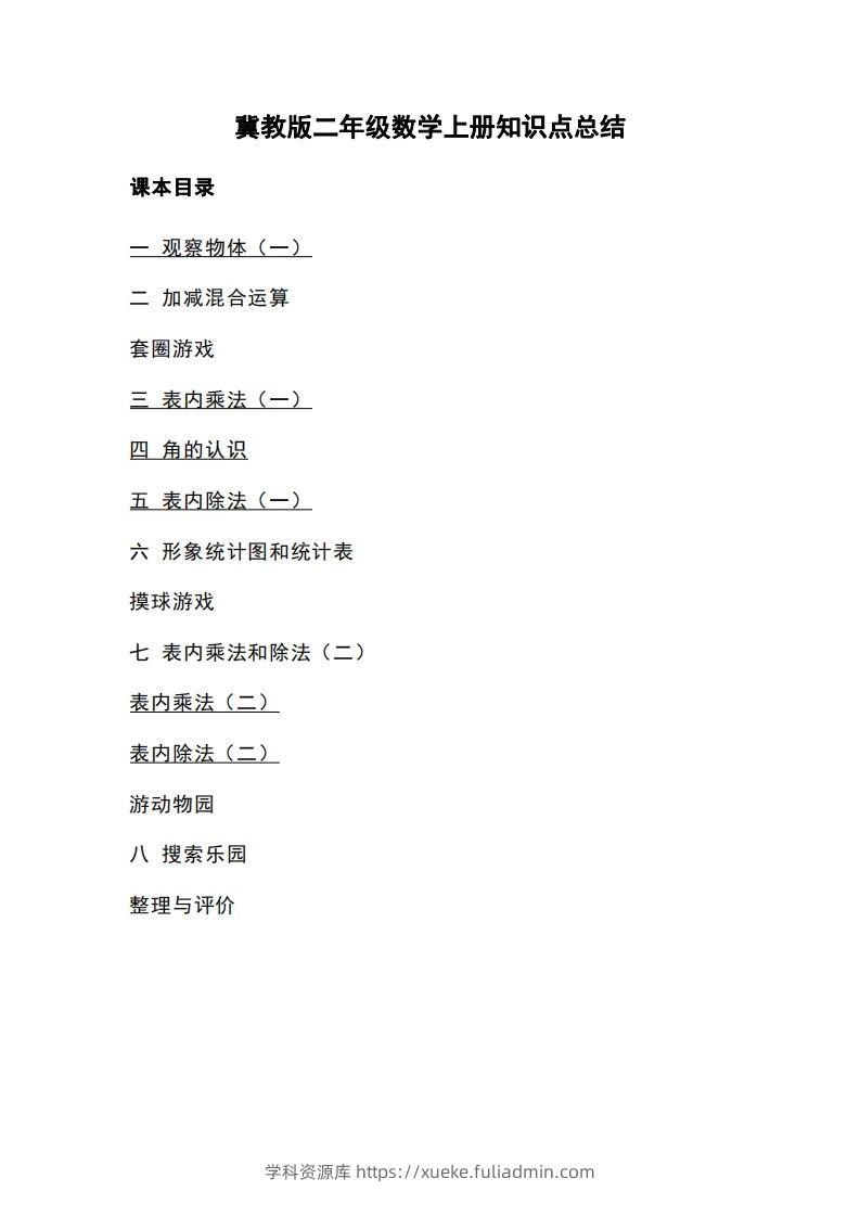 二上冀教版数学知识点重点汇总-学科资源库