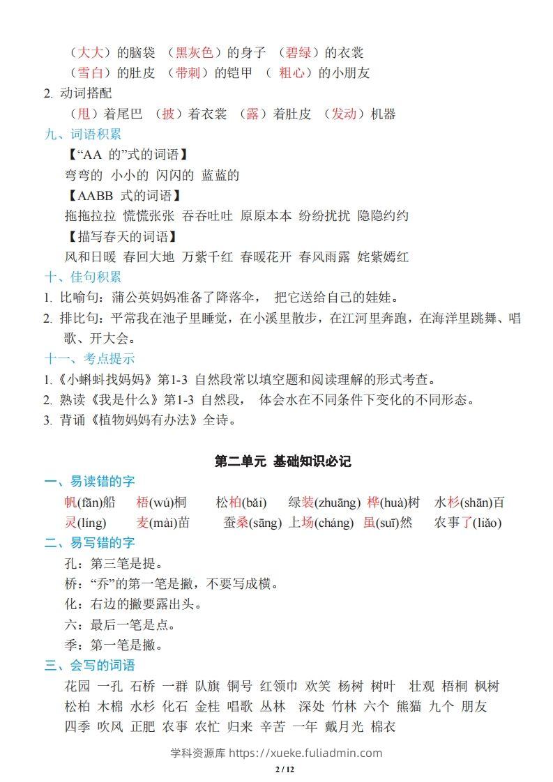图片[2]-二年级上册语文：单元《基础知识必记》-学科资源库