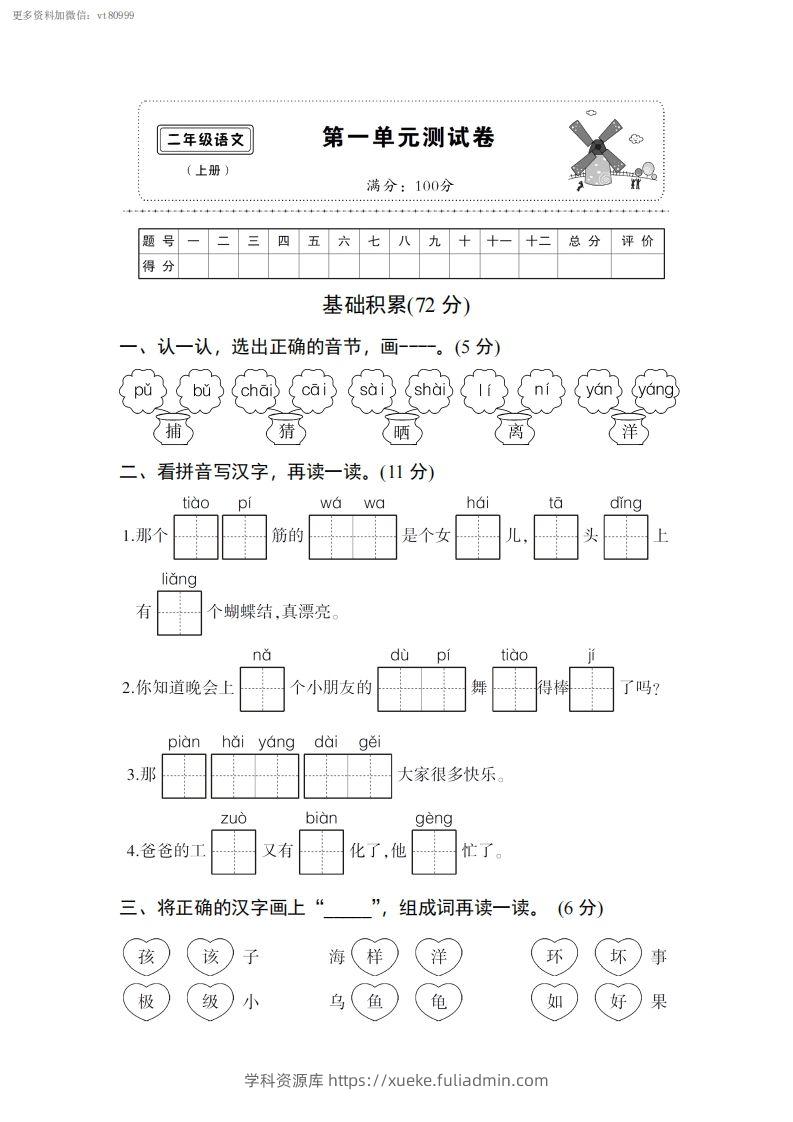 二上语文第一单元综合测试卷-学科资源库