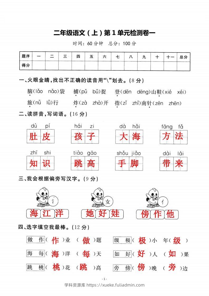 二上语文第一单元检测卷（一）-学科资源库