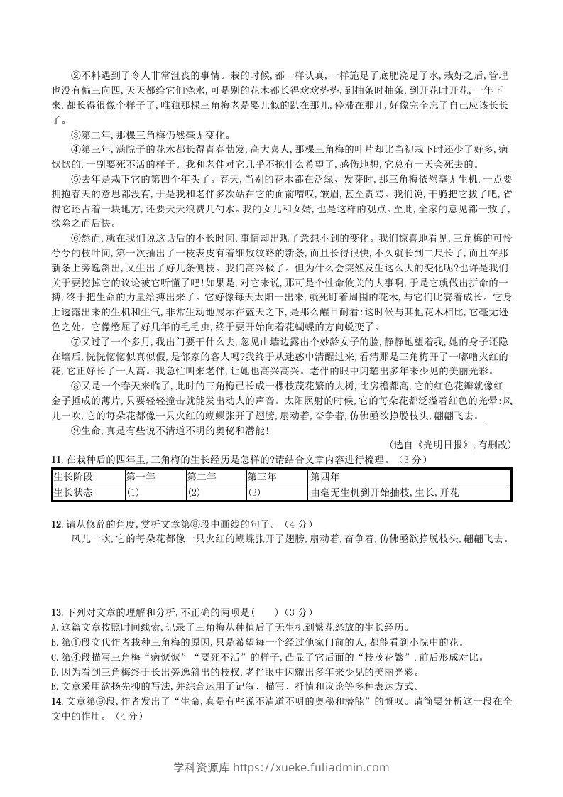 图片[3]-2023-2024学年统编版八年级语文上册第四单元测试题及答案(Word版)-学科资源库