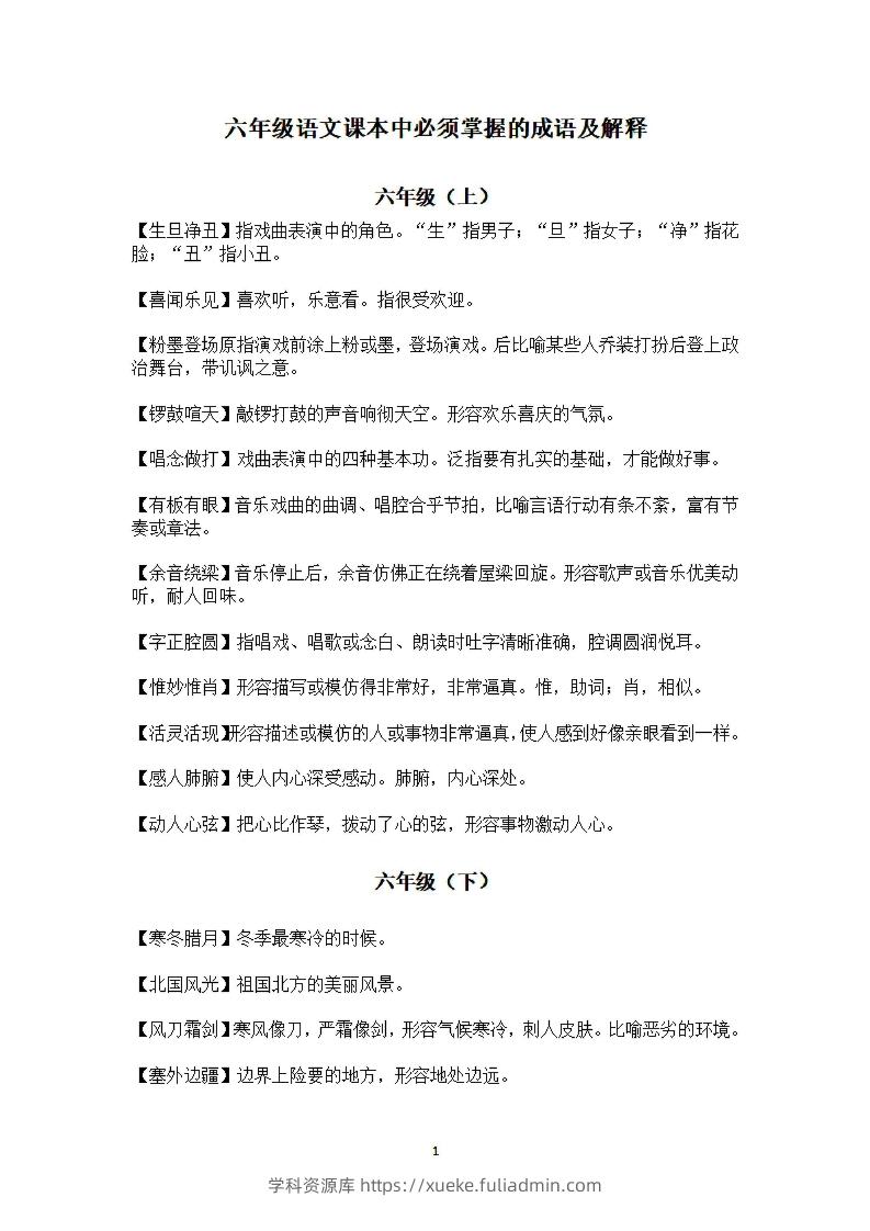 六年级上语文课本中必须掌握的成语及解释-学科资源库