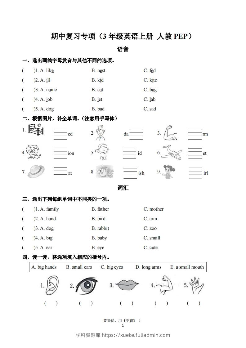 期中复习专项（三上英语人教版）-学科资源库