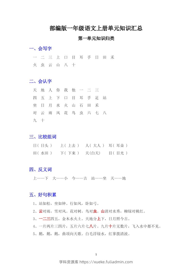 部编版版一年级上册语文日积月累-学科资源库