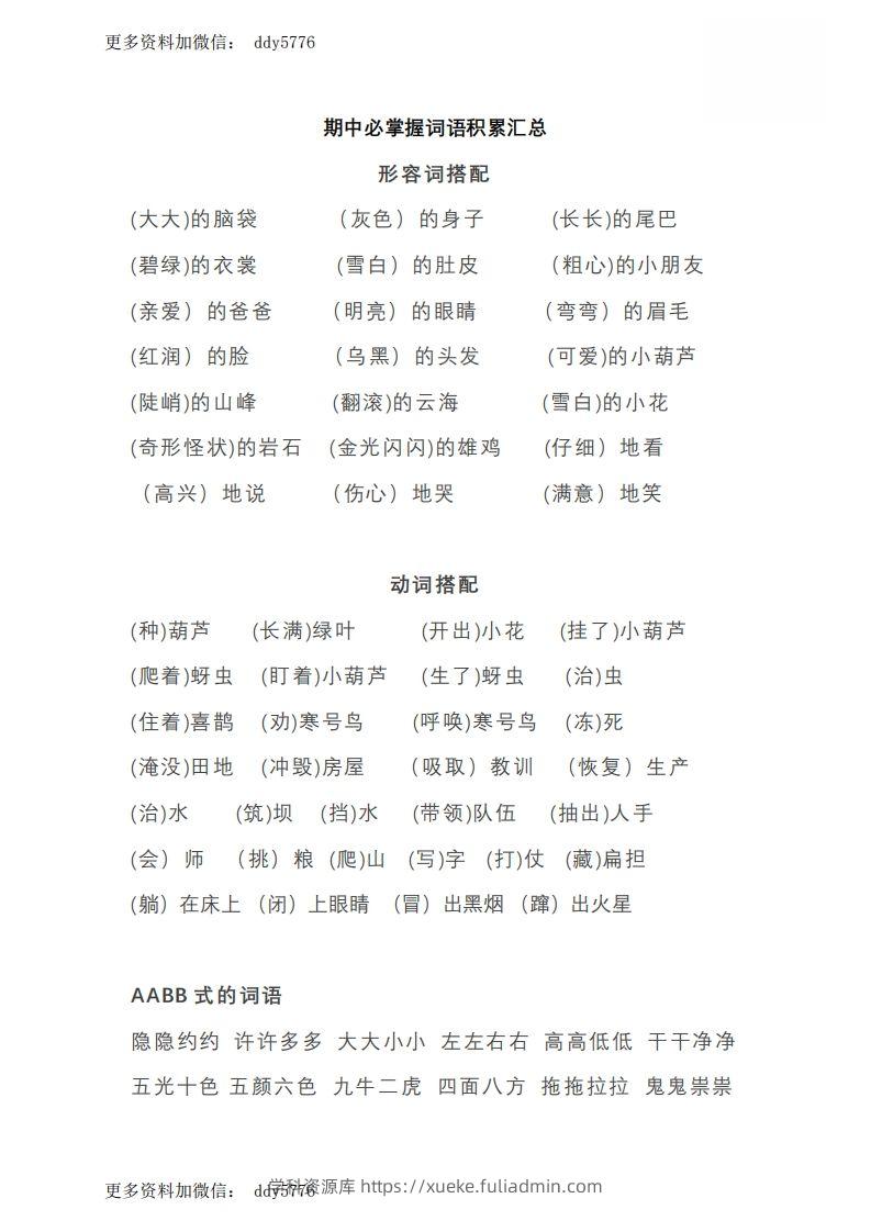 二（上）语文期中必掌握句子古诗谚语积累汇总-学科资源库