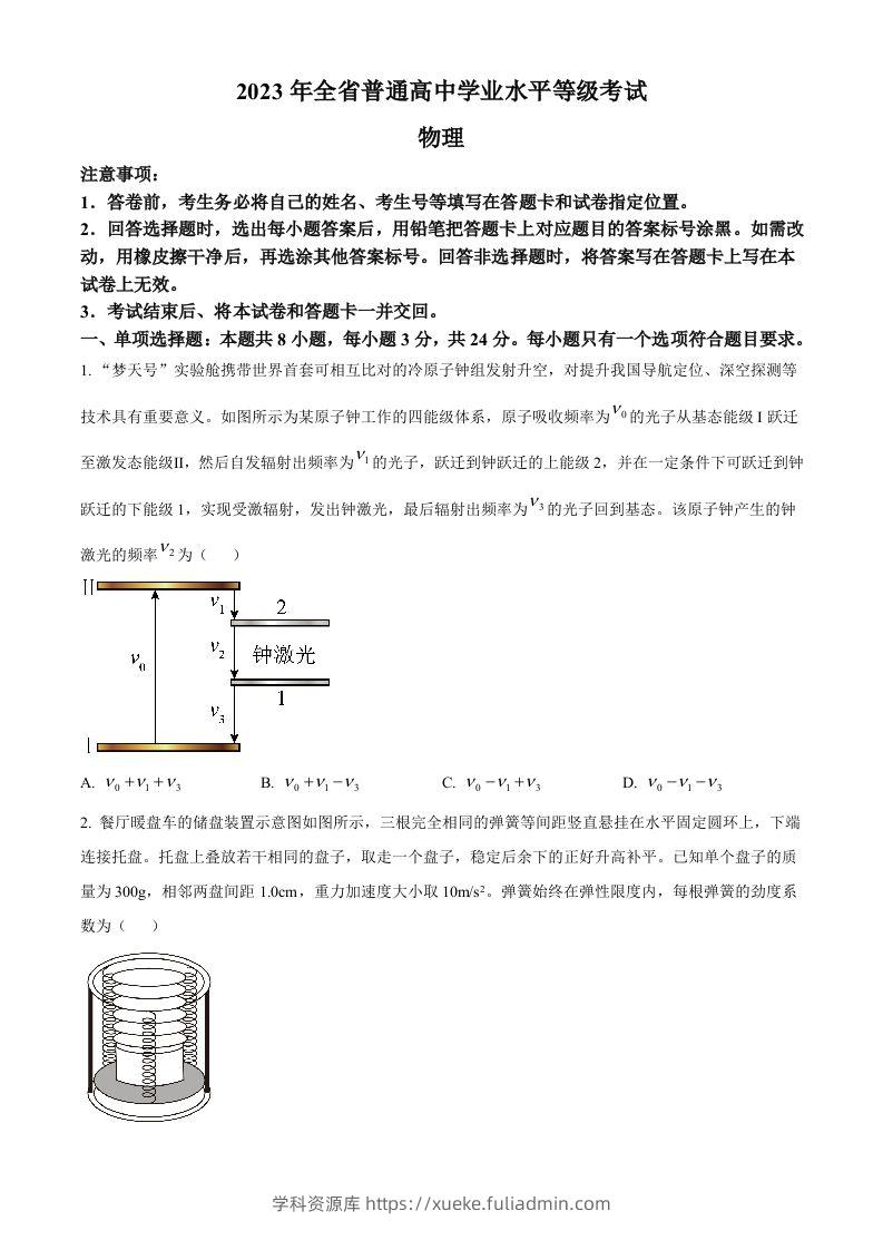 2023年高考物理试卷（山东）（空白卷）-学科资源库