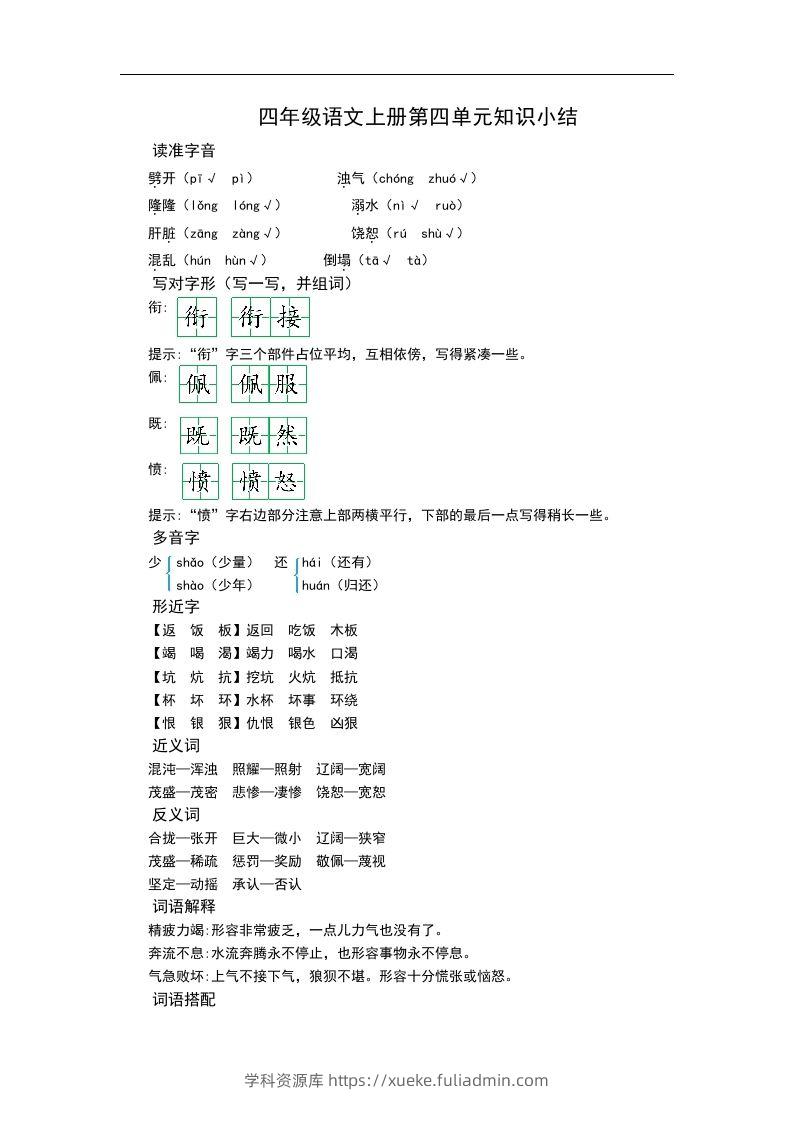 四（上）语文第四单元知识重点-学科资源库