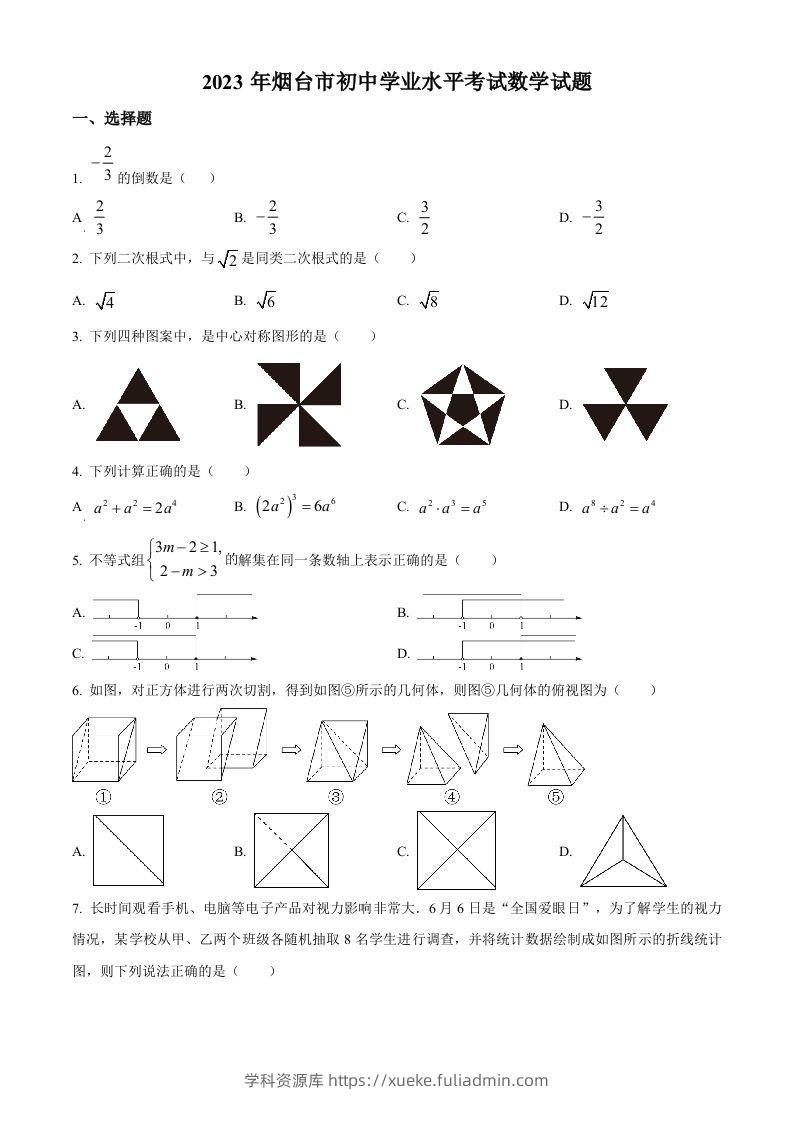 2023年山东省烟台市中考数学真题（空白卷）-学科资源库