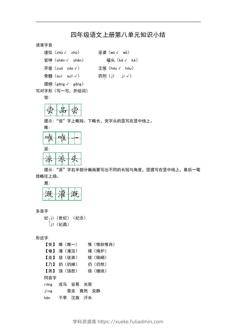 四（上）语文第八单元知识重点-学科资源库