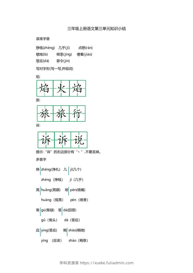 三上语文第三单元知识重点-学科资源库