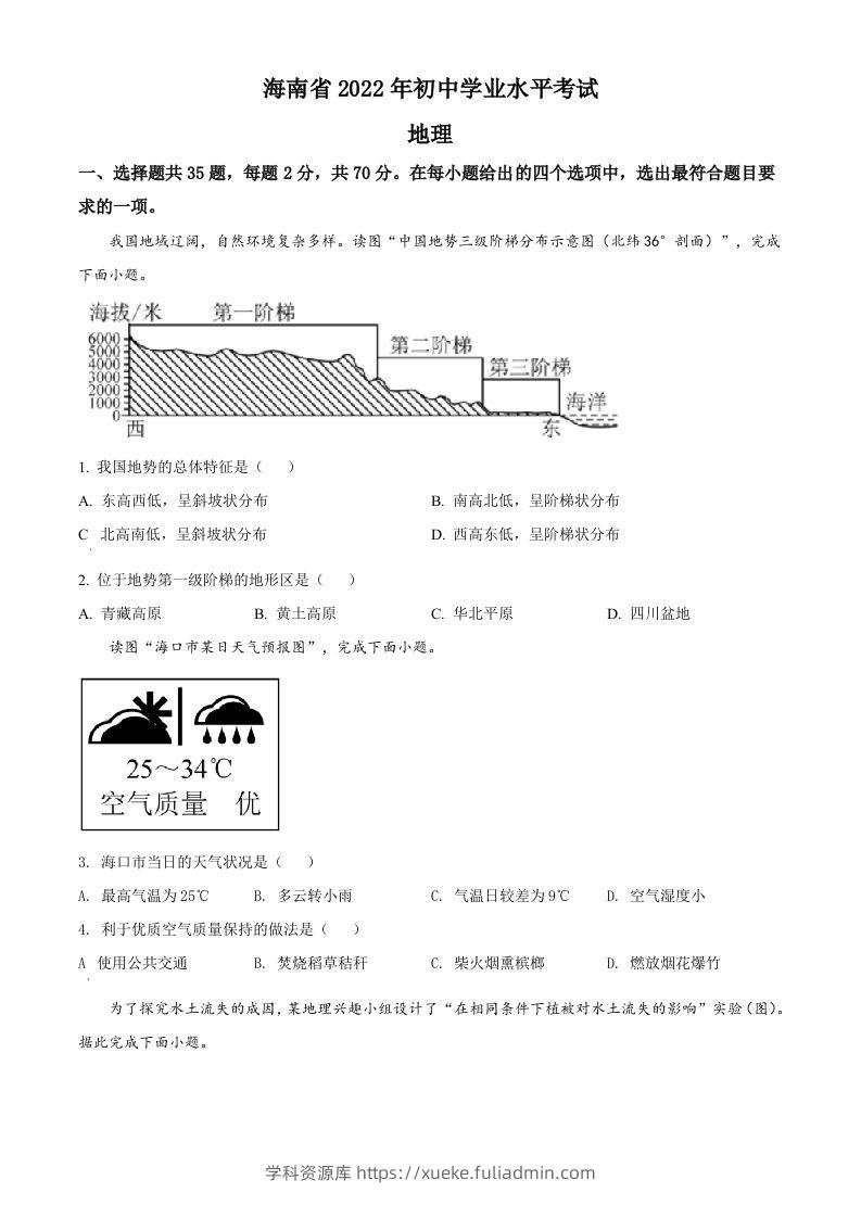 2022年海南省中考地理真题（空白卷）-学科资源库
