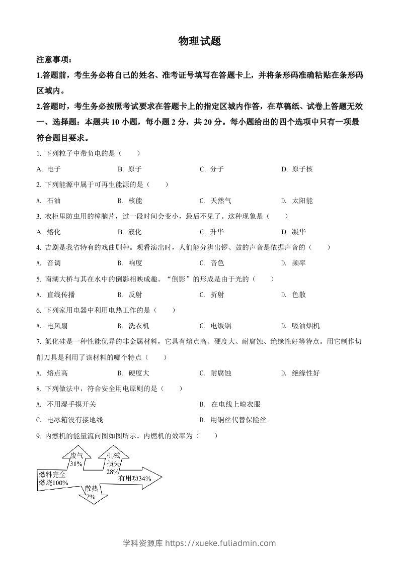 2022年吉林省长春市中考物理试题（空白卷）-学科资源库