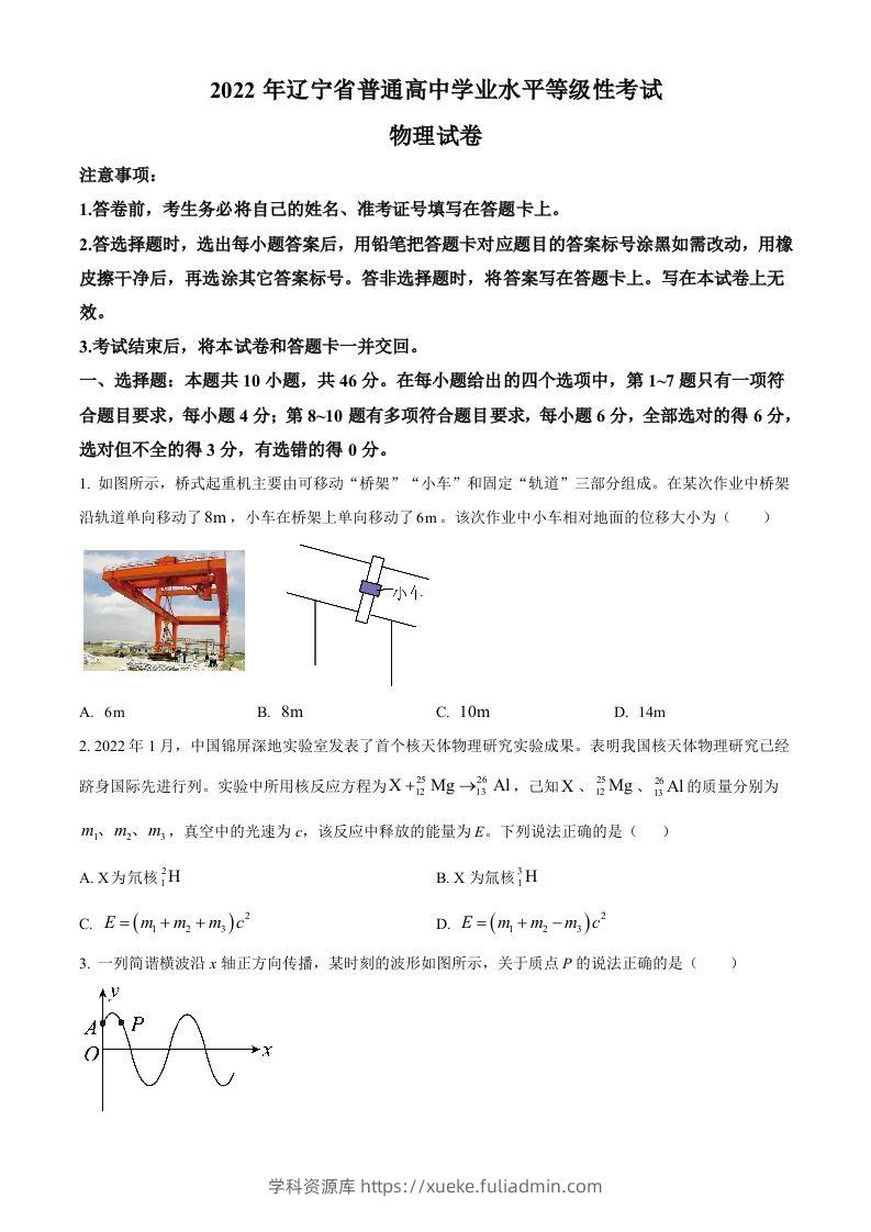 2022年高考物理试卷（辽宁）（空白卷）-学科资源库