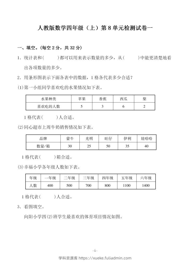 四（上）人教版数学第八单元检测试卷一-学科资源库