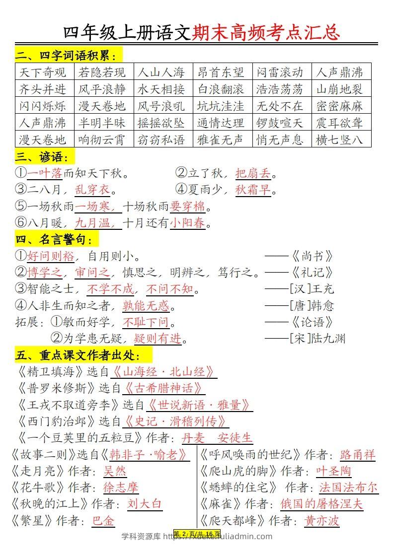 图片[2]-四年级上册语文期末高频考点-学科资源库