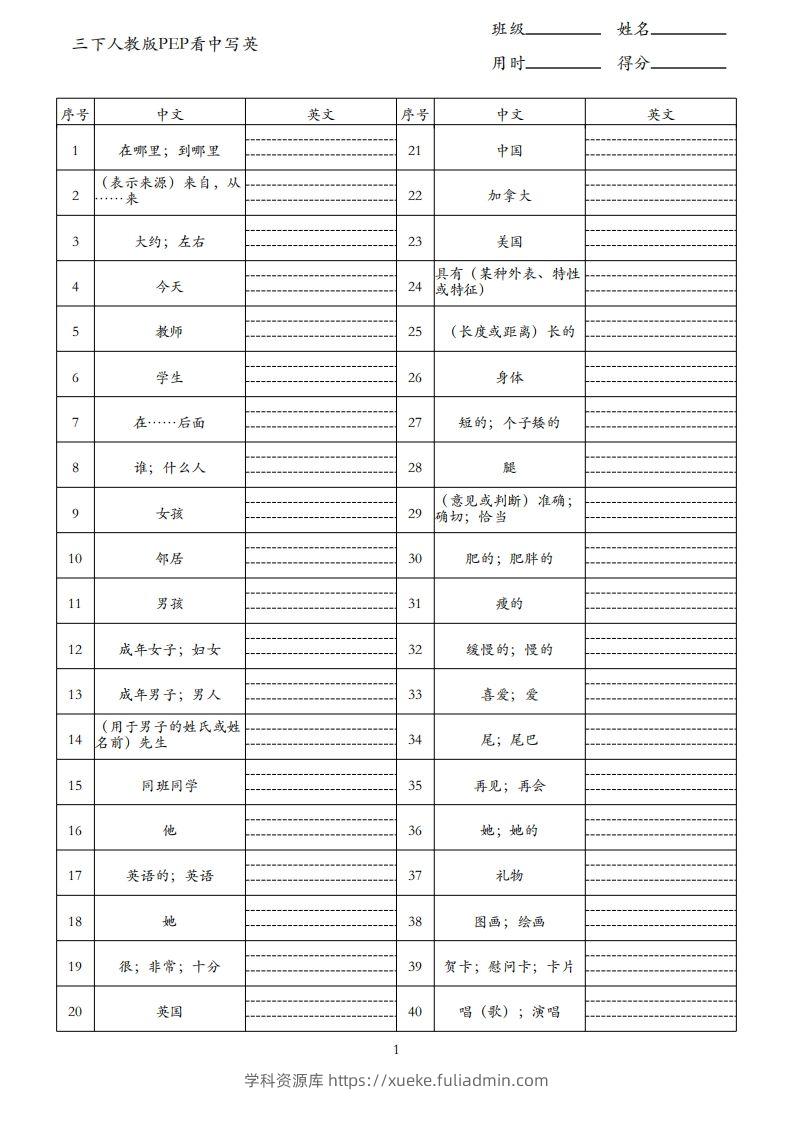 三下人教版英语PEP看中写英-学科资源库