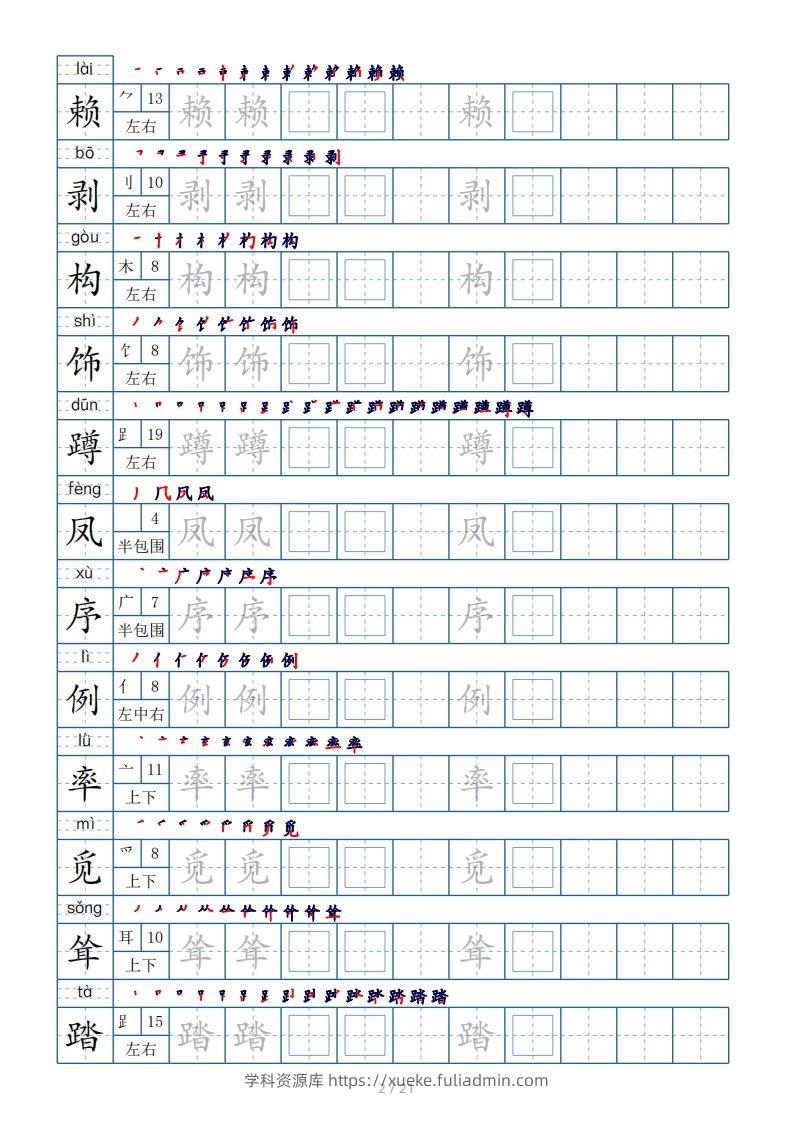 图片[2]-【生字表字帖250个（偏旁部首+笔顺+拼音21页）】四下语文-学科资源库