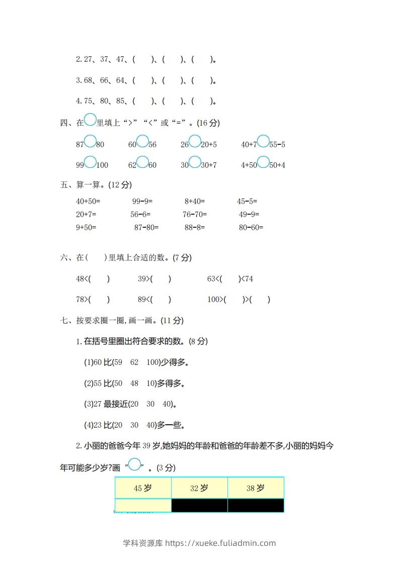 图片[2]-一下青岛版数学第二单元测试卷1（54制）-学科资源库