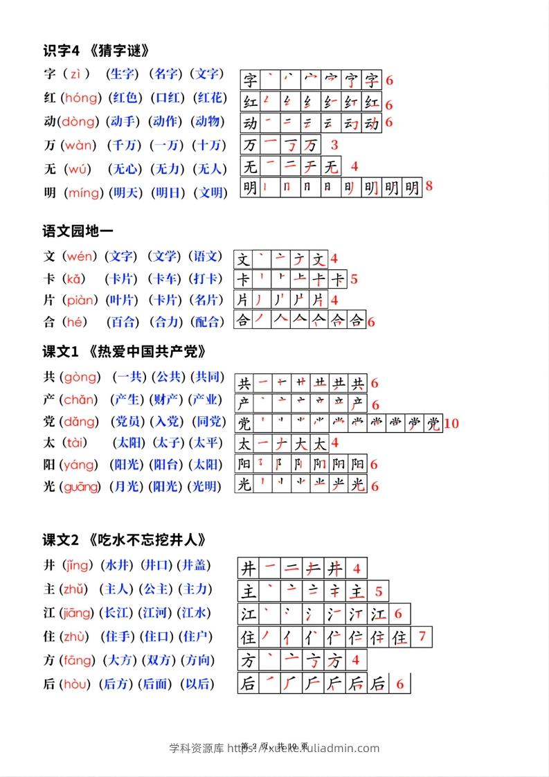 图片[2]-新版一年级下册语文生字笔顺拼音组词(课本贴)-学科资源库