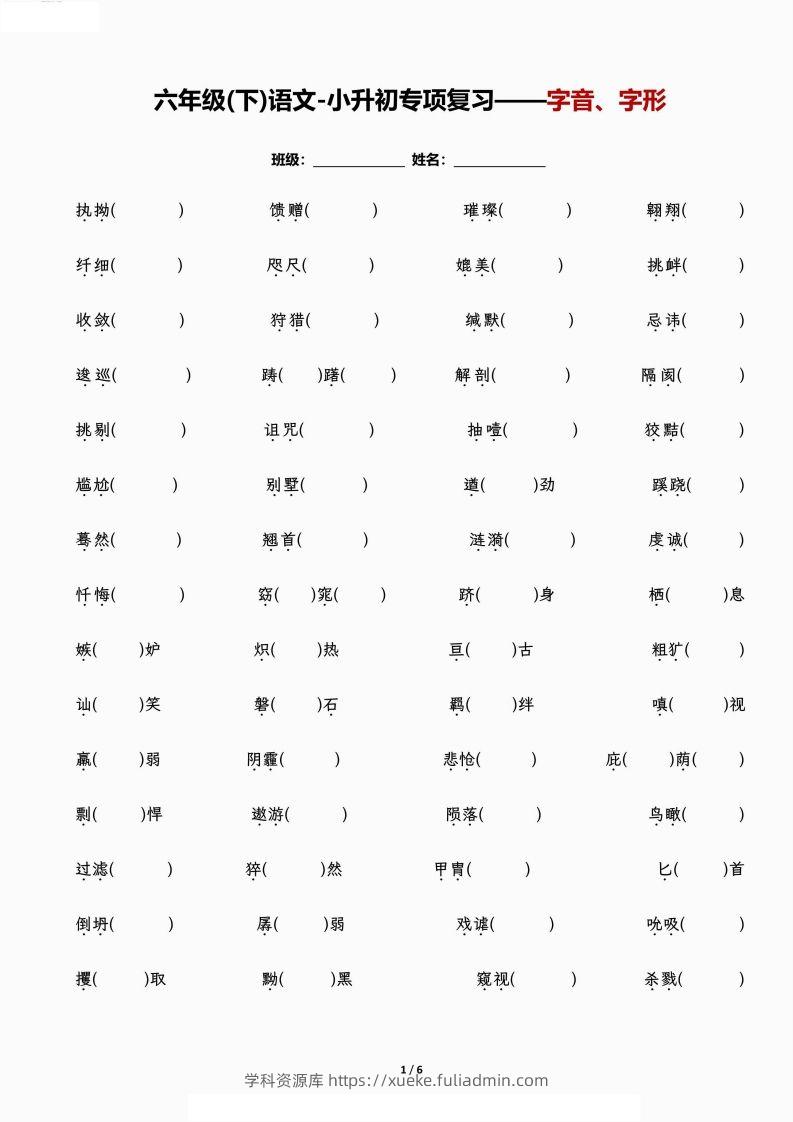 小升初专项复习—字音、字形-学科资源库