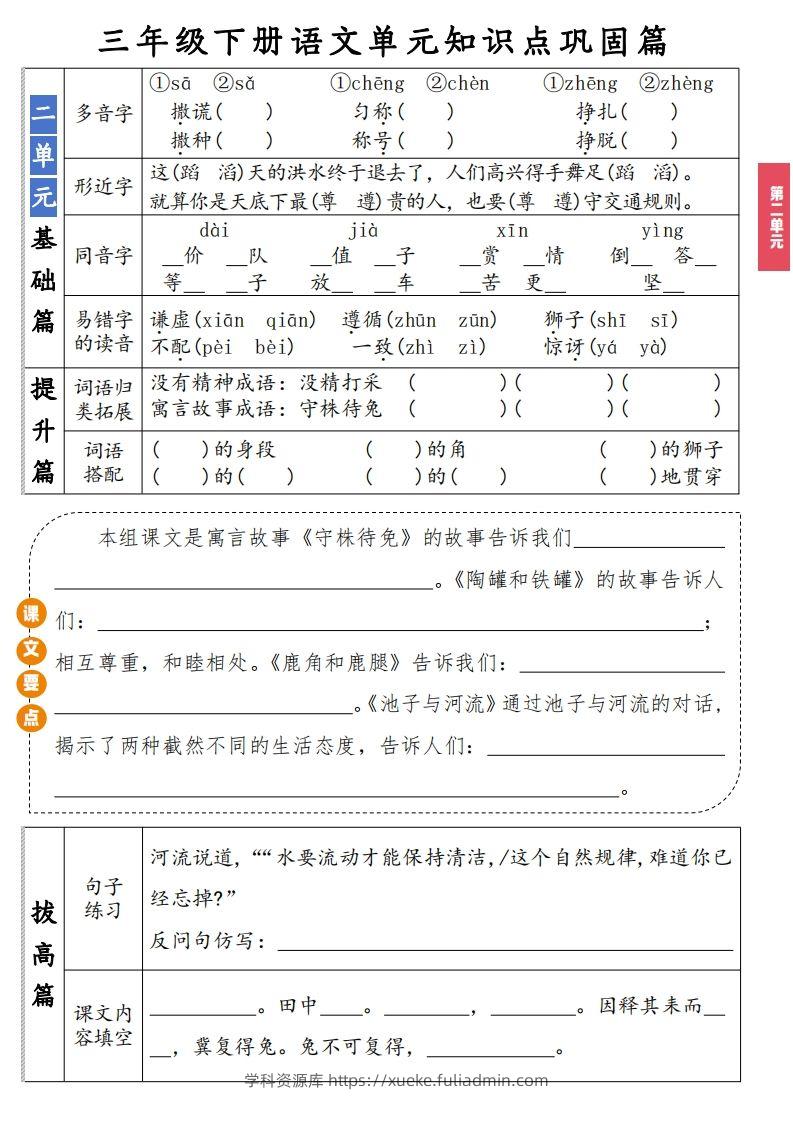 图片[2]-【知识点】三年级下册语文1-8单元知识点巩固篇(含答案)-学科资源库