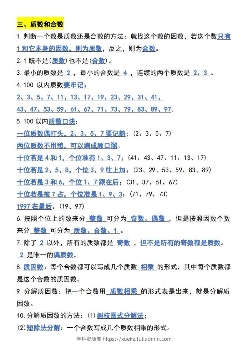 图片[2]-五年级下册数学开学必背知识考点-学科资源库