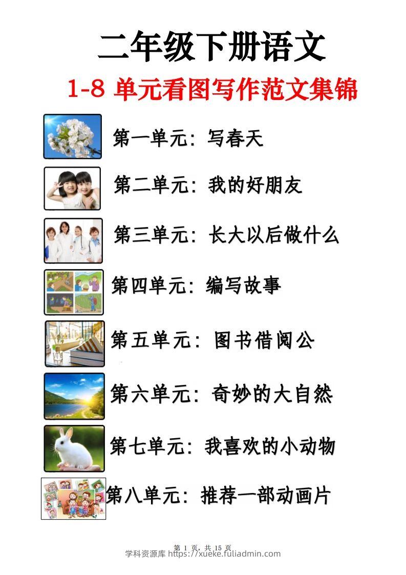 二下语文1-8单元看图写话范文集锦13篇（15页）-学科资源库