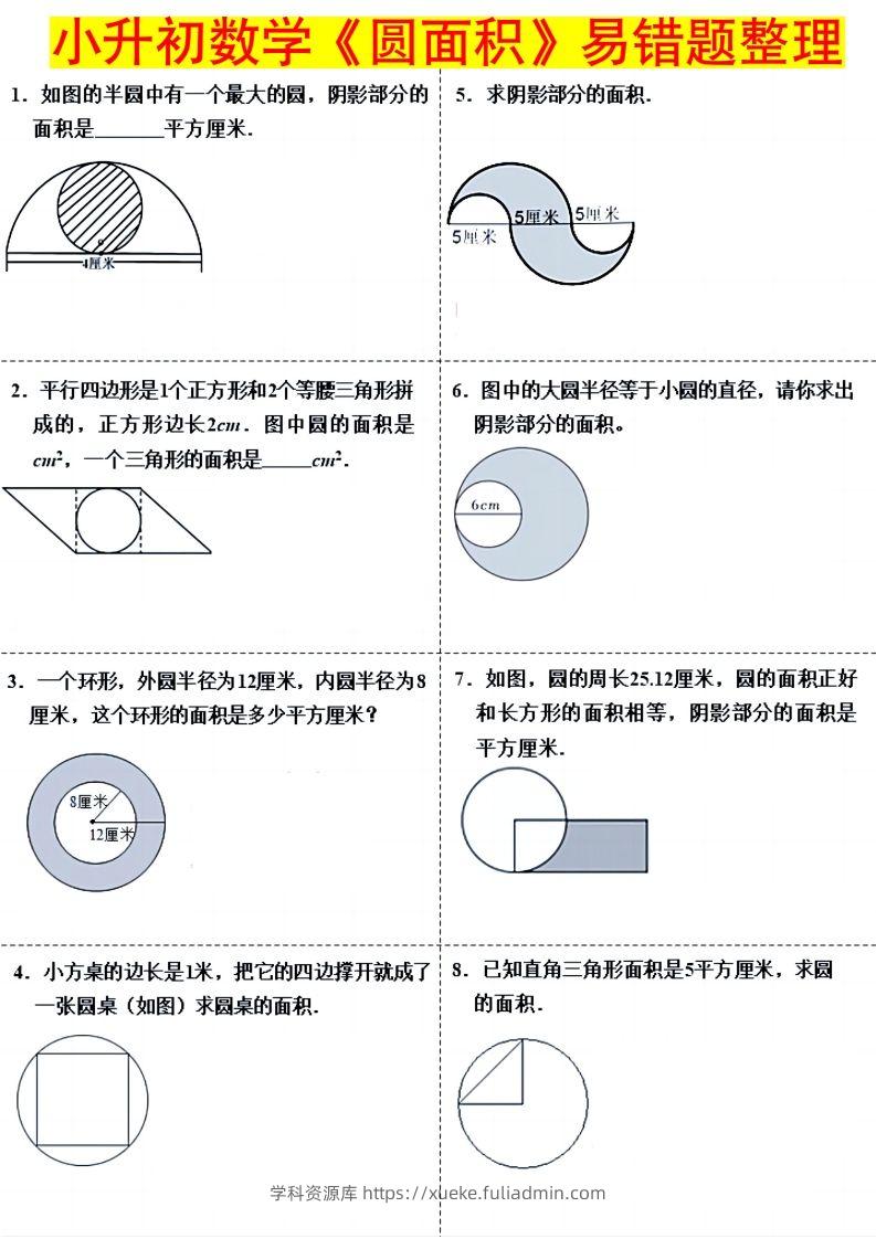 小升初数学（圆面积）易错题整理-学科资源库