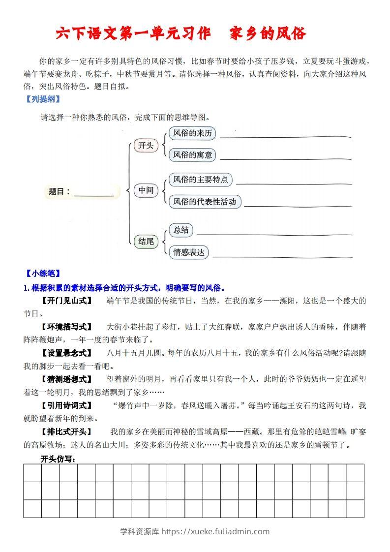 六下语文【单元习作小练笔】-学科资源库