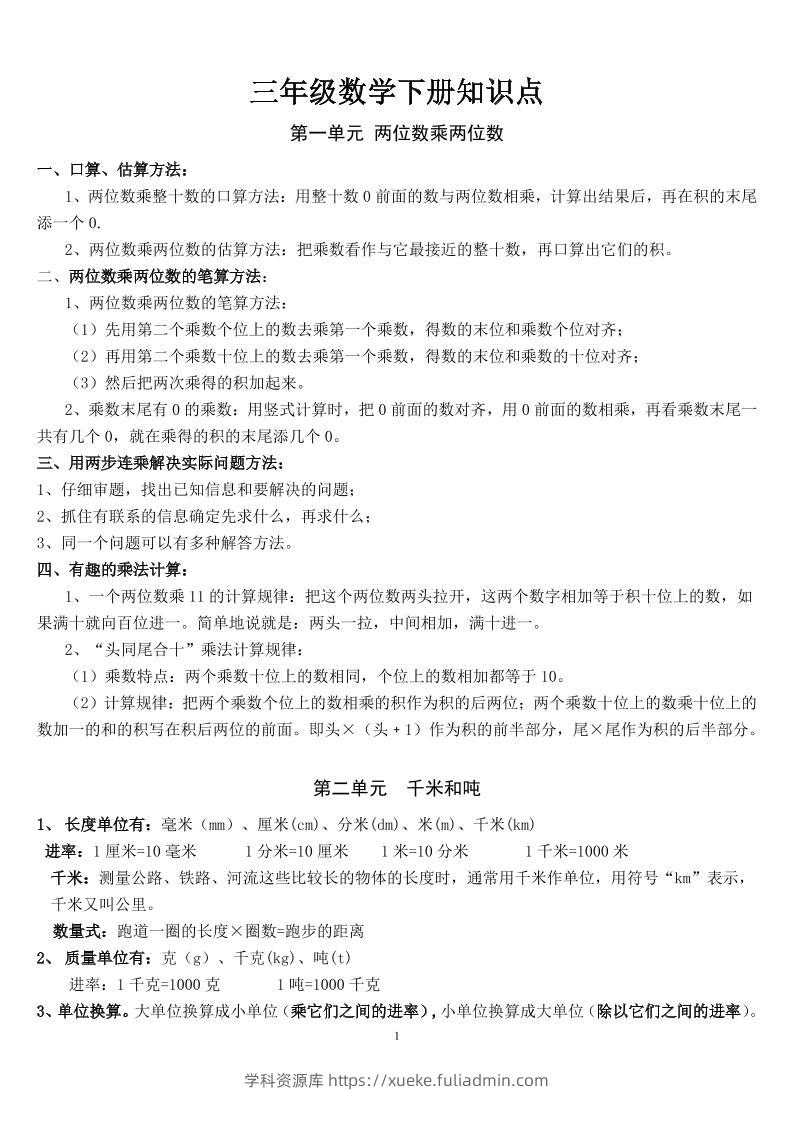 三下苏教版数学汇总重点-学科资源库