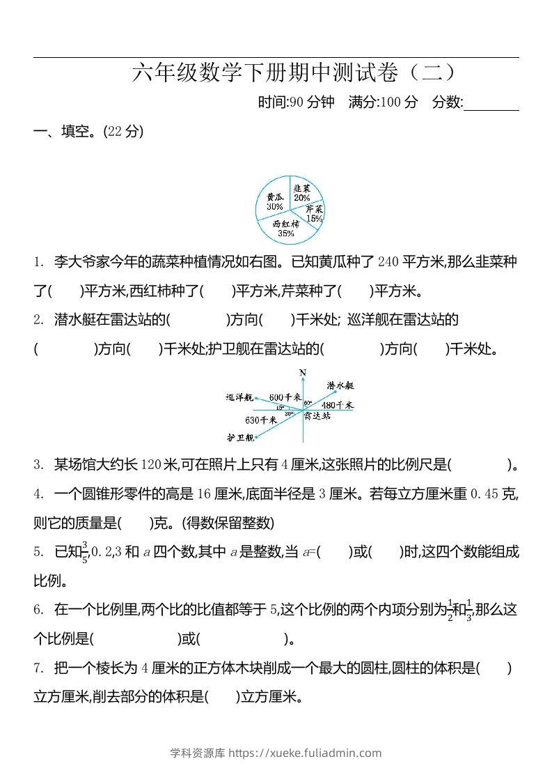 六下苏教版数学期中测试卷-2-学科资源库