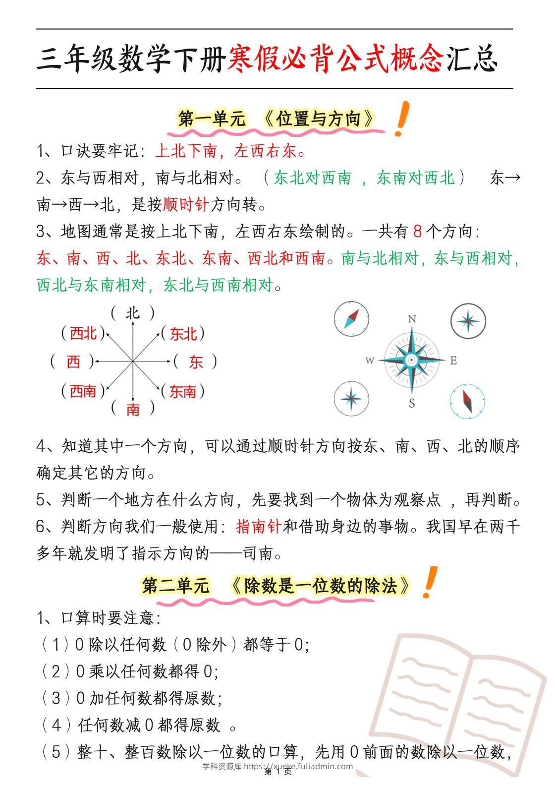 三下数学寒假必背公式概念汇总6页-学科资源库