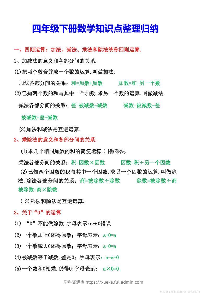 四年级下数学知识点整理归纳(4)-学科资源库