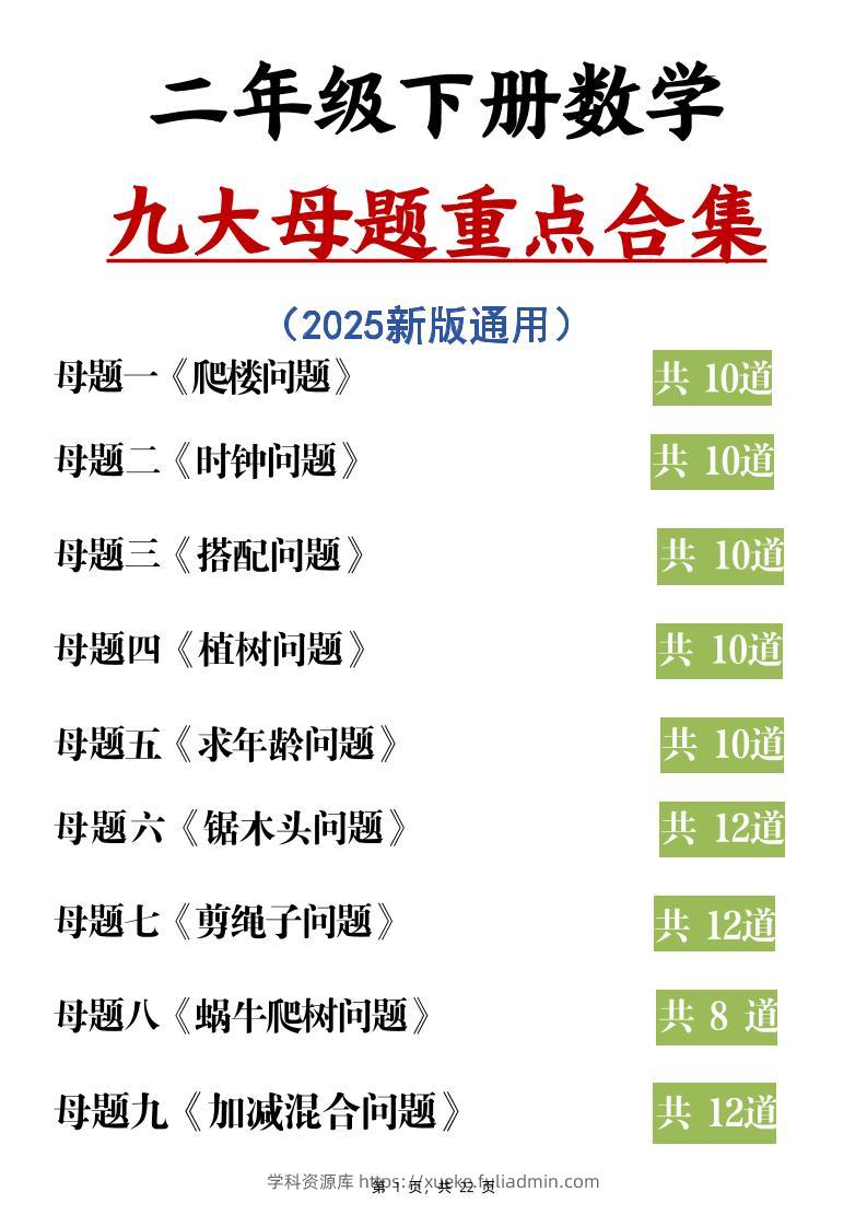 二下数学九大母题重点合集（含答案22页）-学科资源库