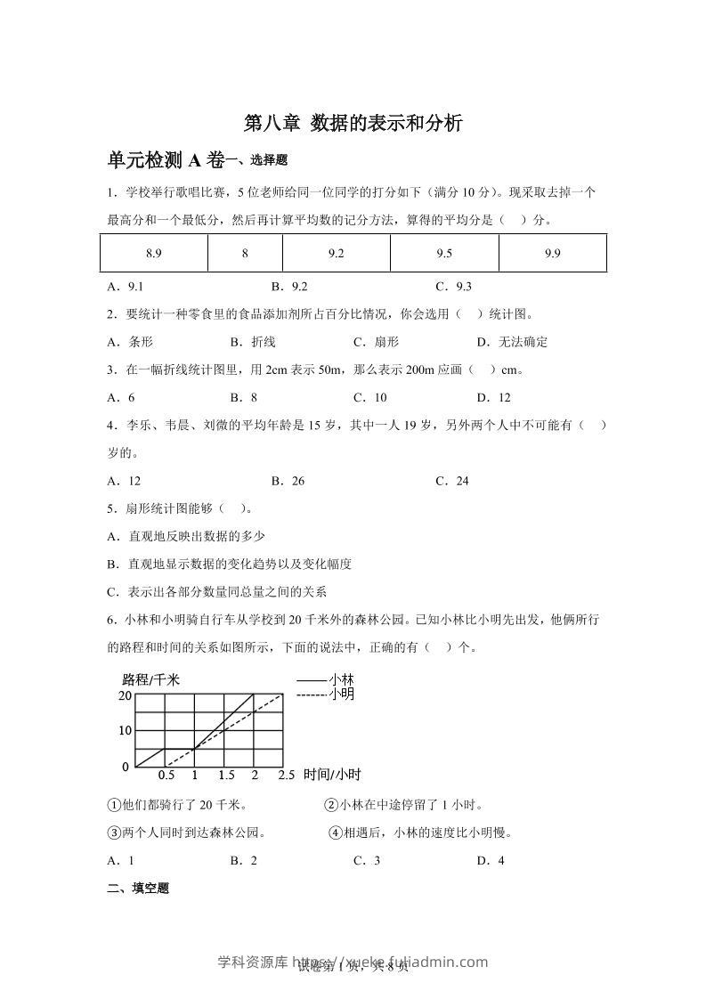 五下数学第八章数据的表示和分析单元检测（A卷）-学科资源库