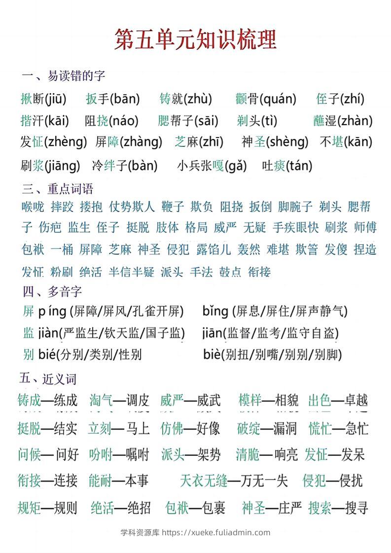 五年级下语文五单元知识梳理-学科资源库