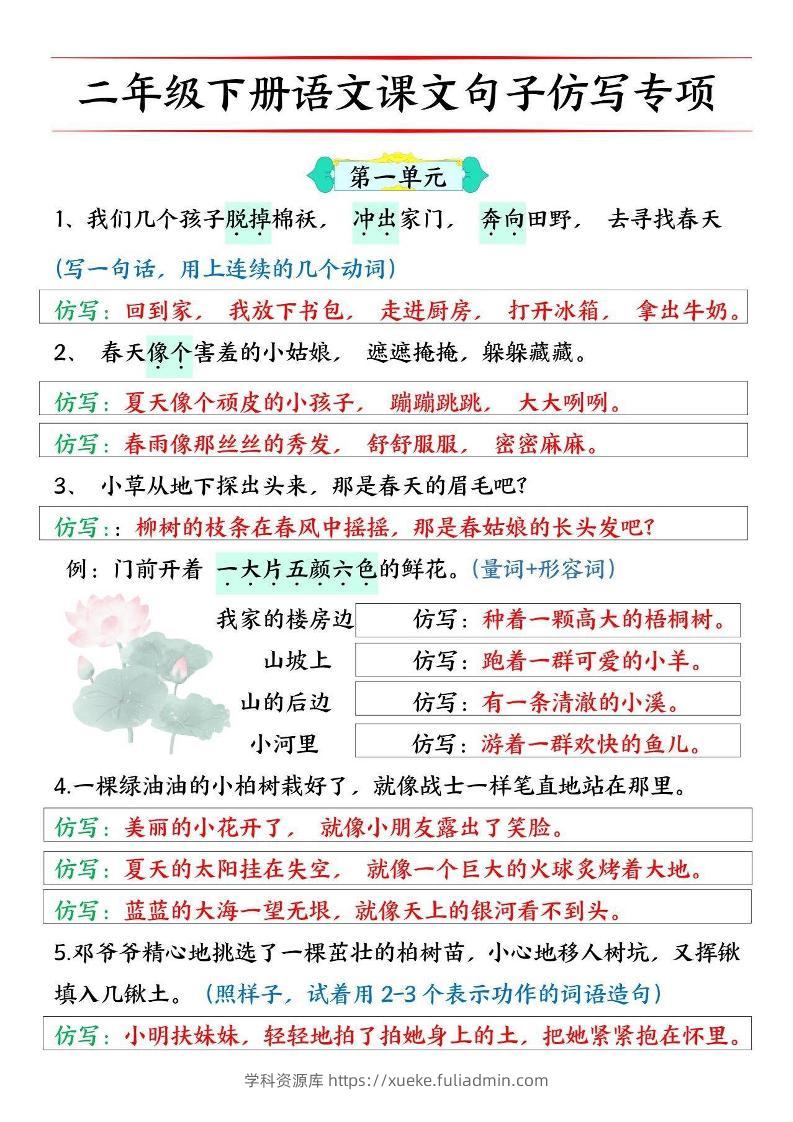 二下语文【必考仿写句子】读背版-学科资源库