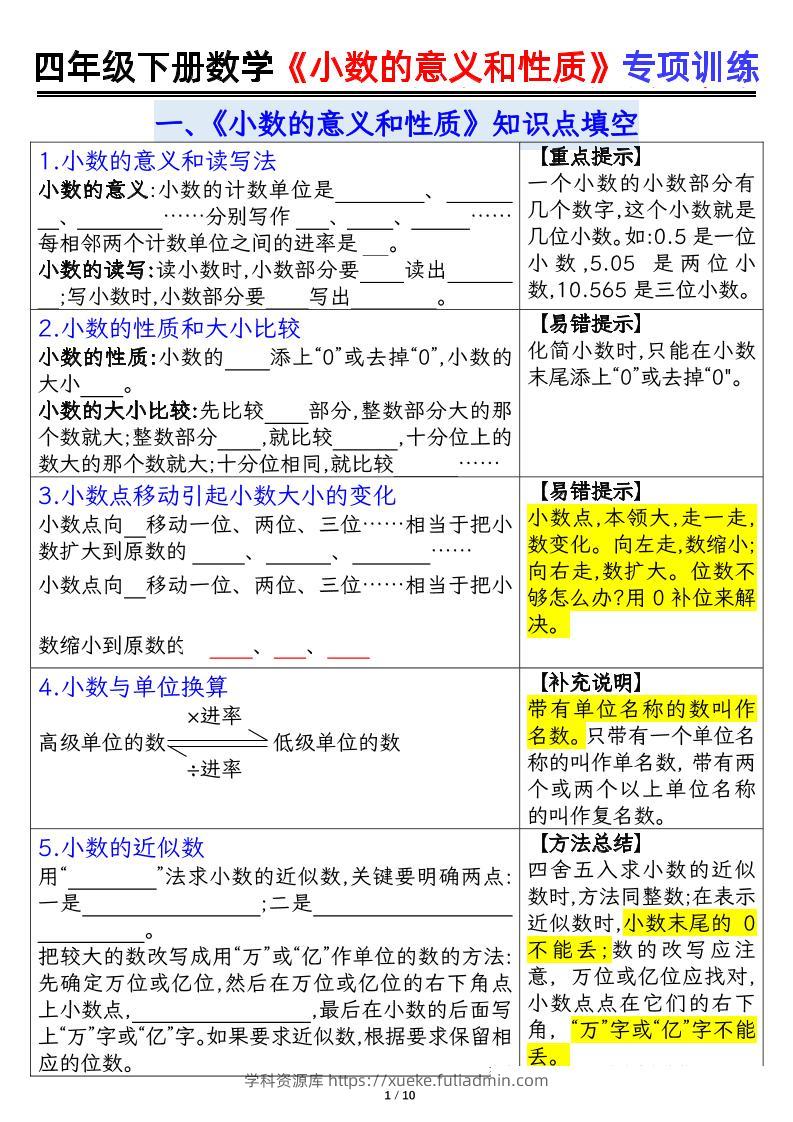 四下数学【小数的意义（空白）】-学科资源库