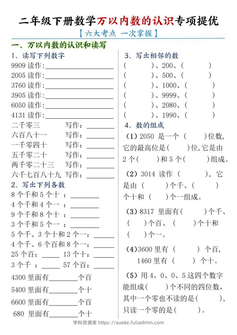 二下数学【万以内数的认识专项提优】-学科资源库